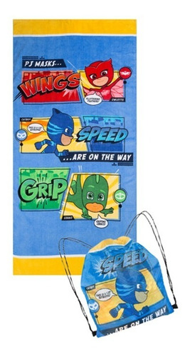 Imagen 1 de 6 de Toalla De Playa Y Morral Pj Mask 100% Algodón Marca Cannon