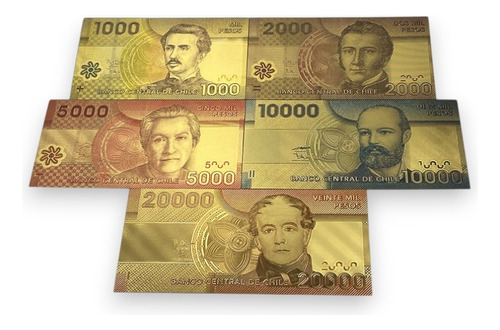 5 Billetes Dorados En Relive Chile De Coleccion Nc77