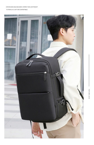 Mochila de viaje de mano, equipaje de cabina, bolso de avión, negro liso, mochila de gran capacidad