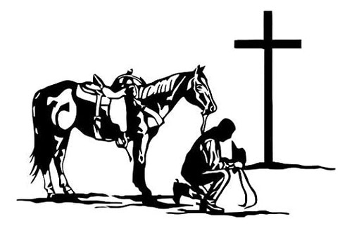 Cruz De Caballo Rezando De Vaquero - Adhesivo Gráfico - Auto