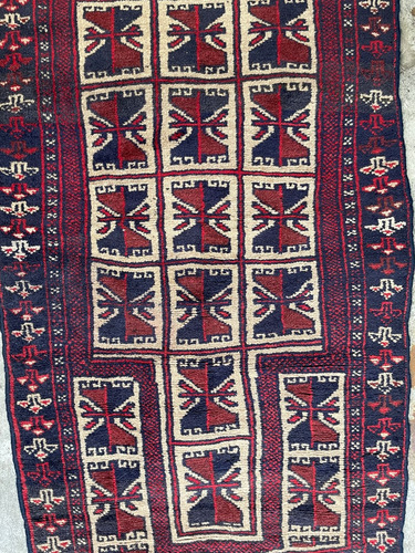 Alfombra Persa Afgana De Oración Hecha A Mano #20649 1.37 M 75 Cm Geométrico Azul Oscuro (Usado)