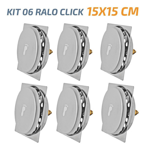 Kit 06 Ralo Click Quadrado 15x15 Inox Veda Cheiro E Insetos
