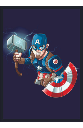 Quadro Capitão América Super Heróis Geek Com Moldura G02