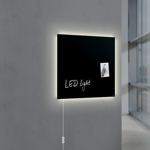 Painel Lousa De Vidro Temperado Preta 120x70cm Com Led Cor Preto