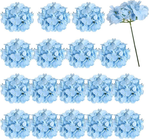 18 Piezas De Flores Artificiales De Hortensia Con Tallo Azul