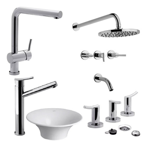 Combo Griferias Fv Libby Lavatorio Alto Bidet Ducha Cocina