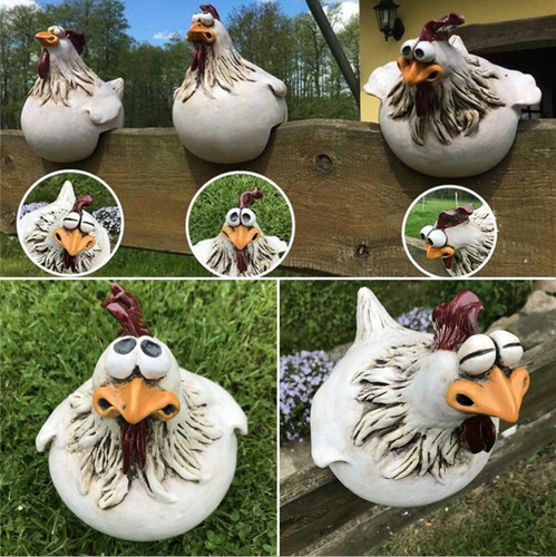 Escultura Artesanal De Resina Con Forma De Gallina De Jardín