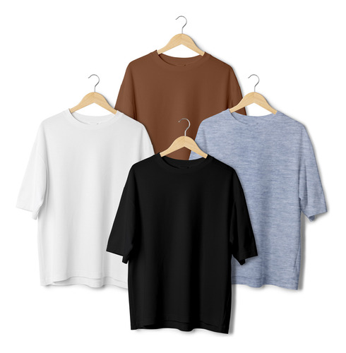 Pack  X 4 Remera Oversize Lisas Aesthetic Algodon Premium