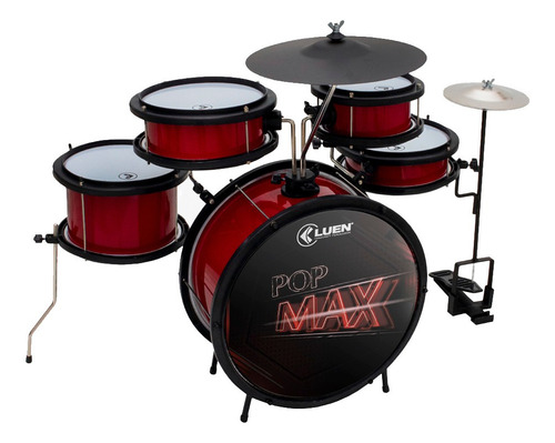 Bateria Infantil Luen Pop Maxx Vermelho Com Banco + Baquetas