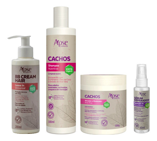 Apse Cachos Shampoo E Ativador + Bb Cream + Sérum Reparador