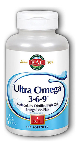 Kal, Omega 3-6-9 Ultra 1200 Mg, 100 Cápsulas Blandas Sabor Sin Sabor