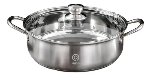 Panela Caçarola Aço Inoxidável 304 Grosso Batido Com Tampa Prateado-28cm