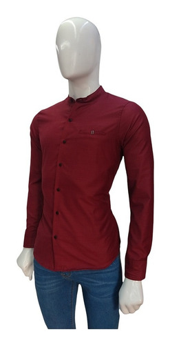 Imagen 5 de 5 de Camisa Caballero Corte Slimfit Cuello Mao Manga Larga Casual