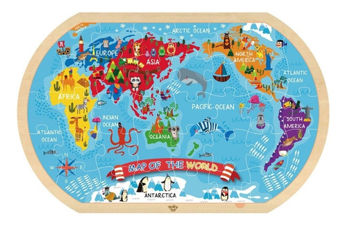 Puzzle Mapa Del Mundo En Madera 37 Piezas Tooky Toy