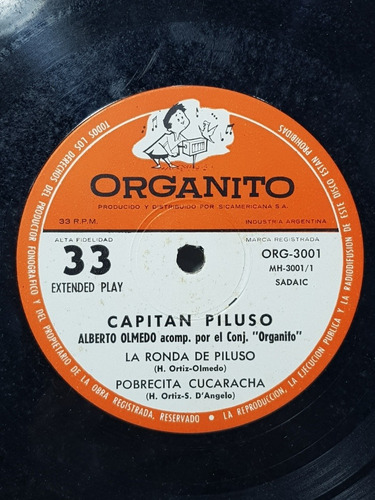 Imagen 7 de 10 de Capitán Piluso Disco Simple Olmedo Organito Sobre Mag 57695