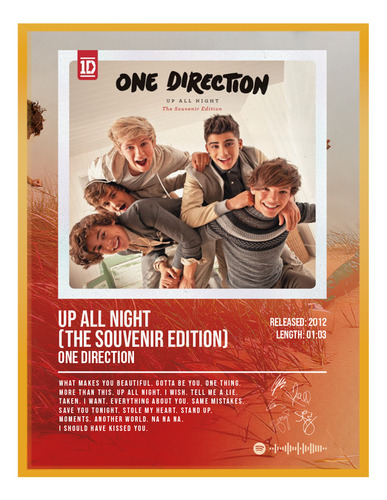 Cuadro One Direction Up All Night Music Firma C/marco 60x50