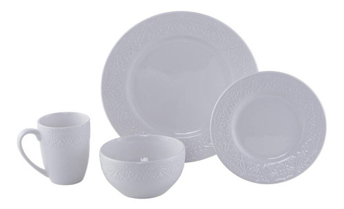 Juego Set Vajilla Loza 16 Piezas Textura Blanca Plato Tazas