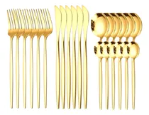 Comprar 24 Peças Kit Jogo De Talheres Dourado Conjunto Faqueiro Inox