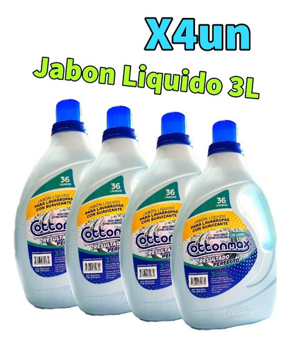 Jabón Líquido Lavarropas Suavizante 2 En 1 Cottonmax 3l X4un