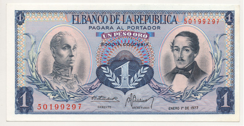 Colombia 1 Peso 1977 Estado 10