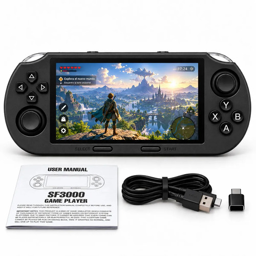 Consola Portátil SF3000 IPS 4.5 Doble Joystick Batería 3000mAh Type-C OTG Negra