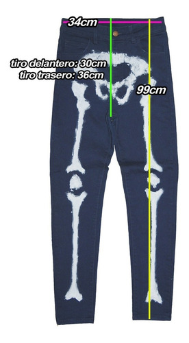 Imagen 4 de 4 de Pantalon Jean Mujer Esqueleto Huesos Elastizado Chupin T40