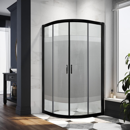 Esatto® Cancel Negro Baño Curvo Sin Base 89x89x180 Ca-rom-n