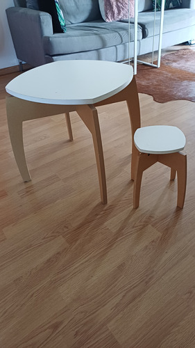 Mesa Y Banquito Infantil Madera Blanca Nordico