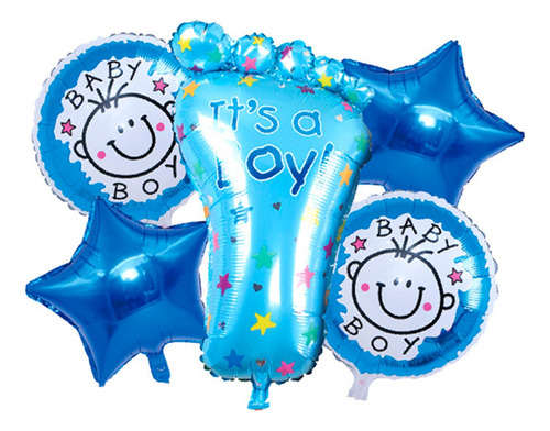 Conjunto Globos Its A Boy Pié 80 Cm Estrellas 40 Cm Azul