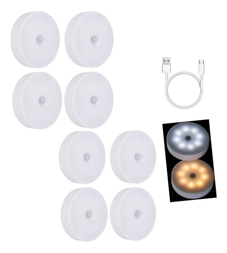 8pk Luz De Noche Con Sensor De Movimiento Recargable Por Usb