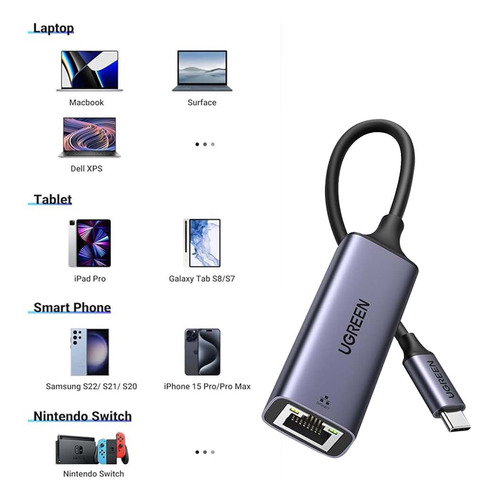 Adaptador Ugreen Usb-c A Red Rj45 Gigabit 1000 Mbps Mc199