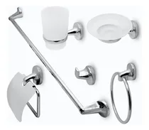 Comprar Kit Accesorios Baño 6 Piezas Metal Cromado Y Vidrio Esfumado