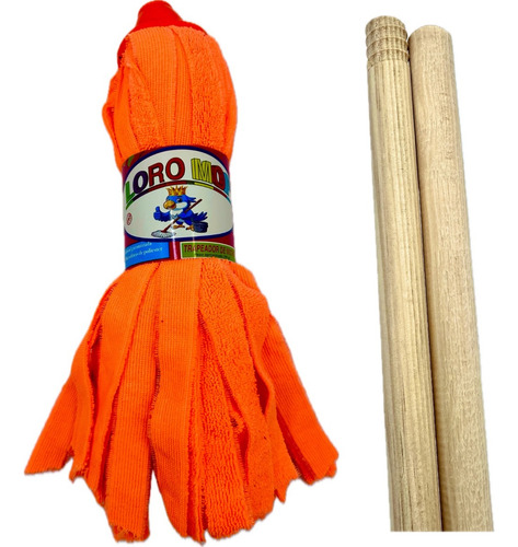 1 Mechudo Trapeador De Microfibra Loro Mop C/bastón Madera