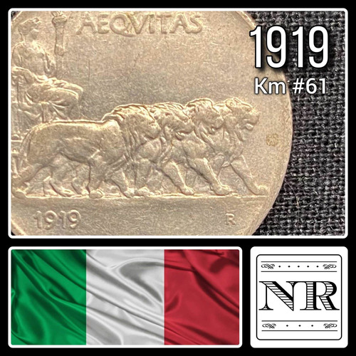 Italia - 50 Centesimi - Año 1919 - Km #61 - Leones