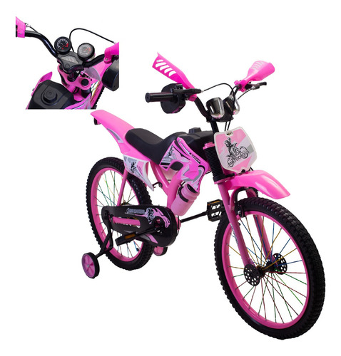 Aeiou Bicicleta Para Niños Moto Cross Rodado 12 Color Rosa