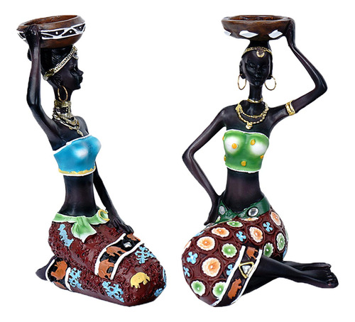 Portavelas De Mujer Africana Vintage Estatua Decorativa