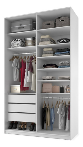 Closet Solteiro 100% Mdf Bp 2 Vaos 3 Gavetas Sion