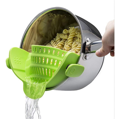Colador Para Pasta Y Verduras Con Clip Para Ollas Ajustable Color Verde