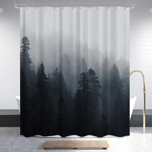 Riyidecor Fabric Forest Dark Mens Shower Curtain Set Para Ba