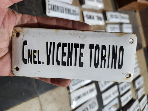 Cartel Antiguo Enlozado De Calle Coronel Vicente Torino 