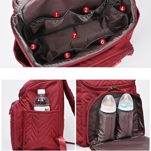 Pañalera Moderna Mochila De Bebe Multiuso Impermeable Viaje Color Negro Diseño De La Tela Rayas