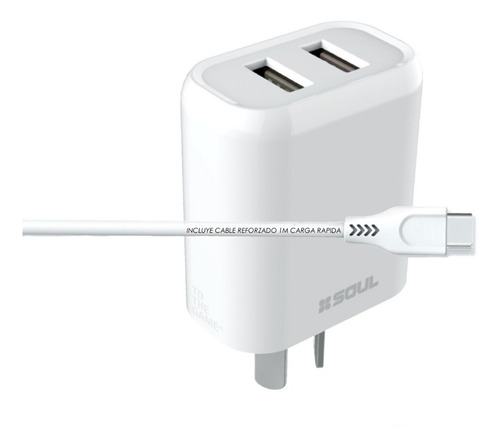 Cargador Rapido Tipo C 2.4a Soul 2 Usb Para Samsung Motorola