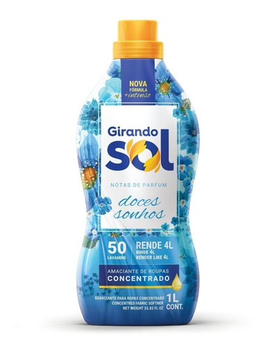 Imagem 3 de 6 de Amaciante Concentrado Girando Sol Doces Sonhos 1 Litro