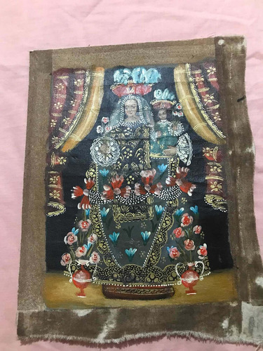 Óleo Virgen Con Niño Antiguo