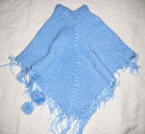 Poncho De Lana Artesanal Tejido A Mano Bebé/a 6 - 18 Meses.