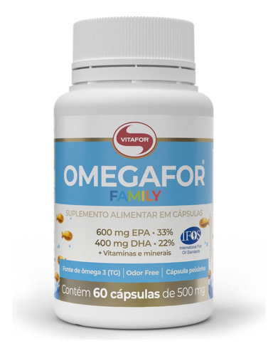 Omegafor Family 60 Capsulas Suplemento em cápsulas Vitafor gorduras poliinsaturadas Omegafor Family em pote de 30g