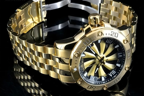 Relógio Invicta Speedway Turbine Banhado 18k 100% Original Correia Dourado Bisel Dourado Fundo Preto