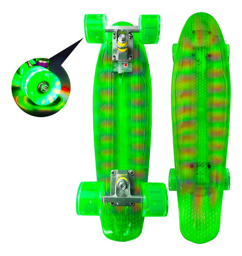 Skate Penny Patineta Verde Luces Rgb Ruedas Led Niñ@s