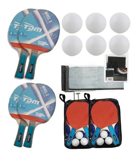 Set 4 Paletas Ping Pong Tenis Mesa 6 Pelotitas Funda Con Red