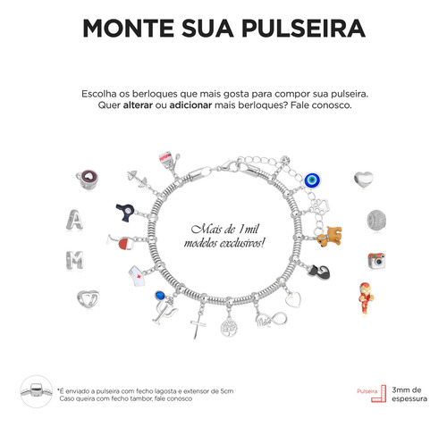 Pulseira Berloque Coração Vazado Banhado A Prata 925 Premium